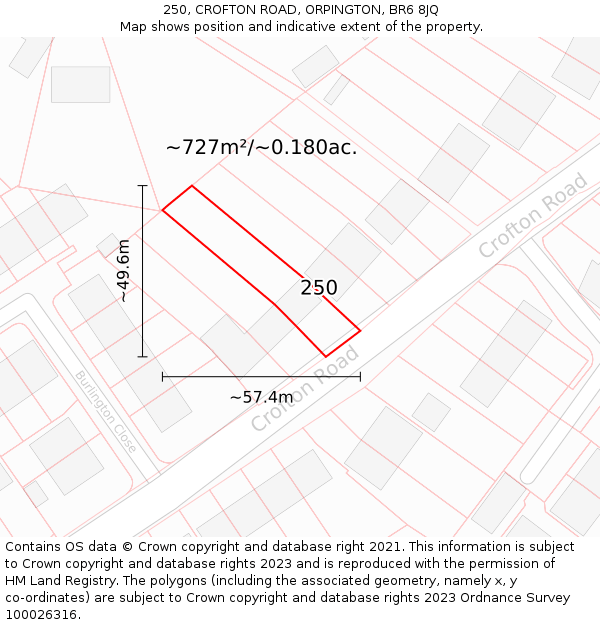 250, CROFTON ROAD, ORPINGTON, BR6 8JQ: Plot and title map