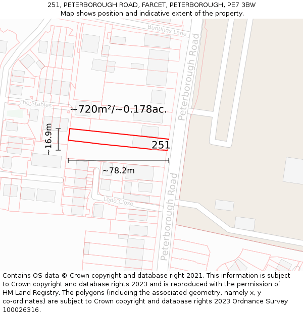 251, PETERBOROUGH ROAD, FARCET, PETERBOROUGH, PE7 3BW: Plot and title map