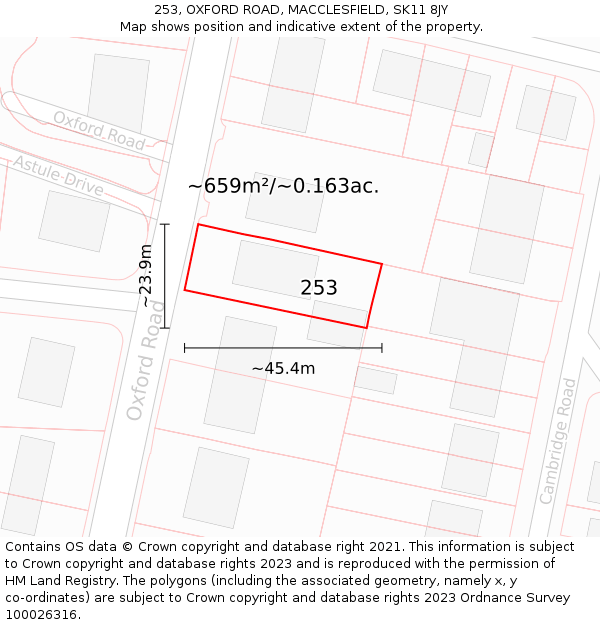 253, OXFORD ROAD, MACCLESFIELD, SK11 8JY: Plot and title map