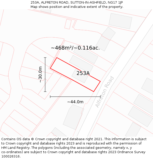 253A, ALFRETON ROAD, SUTTON-IN-ASHFIELD, NG17 1JP: Plot and title map