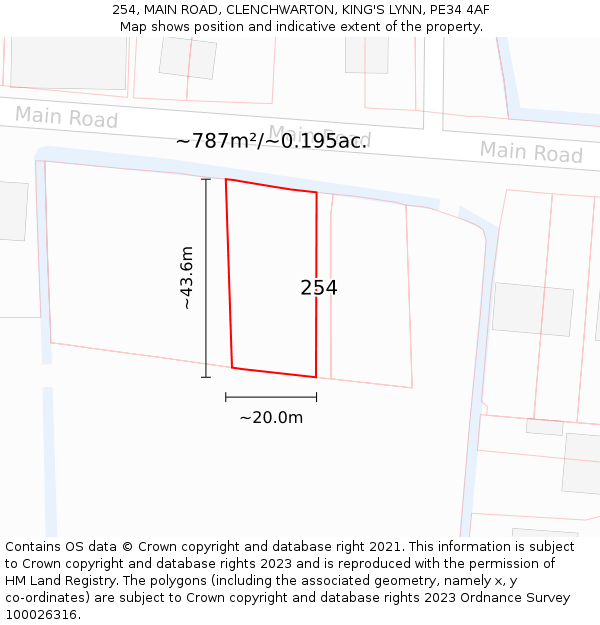 254, MAIN ROAD, CLENCHWARTON, KING'S LYNN, PE34 4AF: Plot and title map