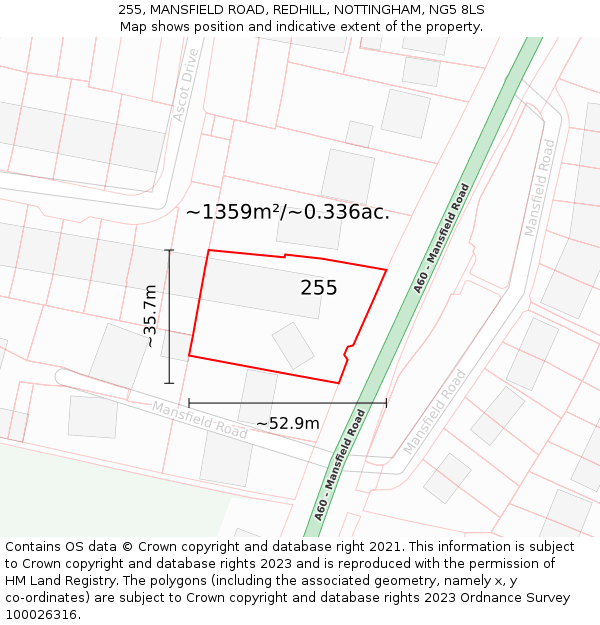 255, MANSFIELD ROAD, REDHILL, NOTTINGHAM, NG5 8LS: Plot and title map