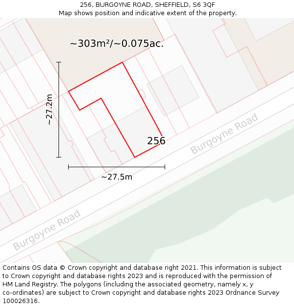 256, BURGOYNE ROAD, SHEFFIELD, S6 3QF: Plot and title map