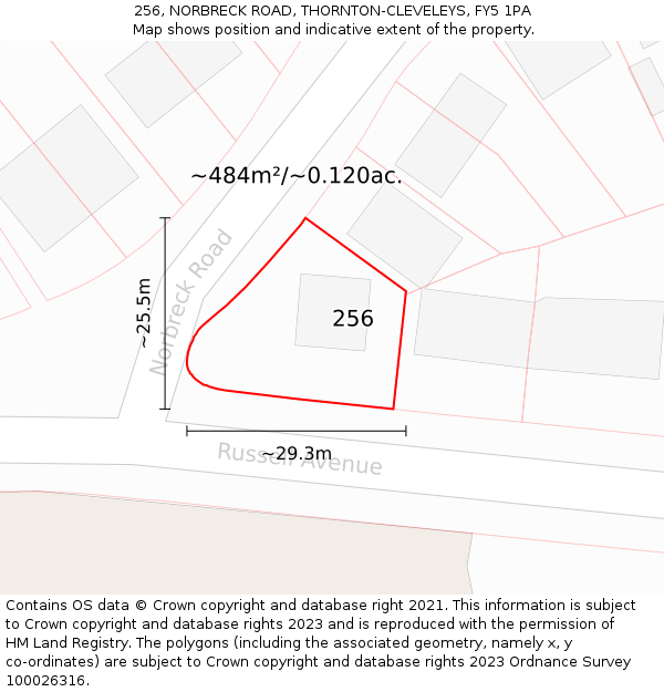 256, NORBRECK ROAD, THORNTON-CLEVELEYS, FY5 1PA: Plot and title map