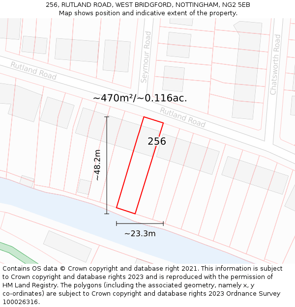 256, RUTLAND ROAD, WEST BRIDGFORD, NOTTINGHAM, NG2 5EB: Plot and title map