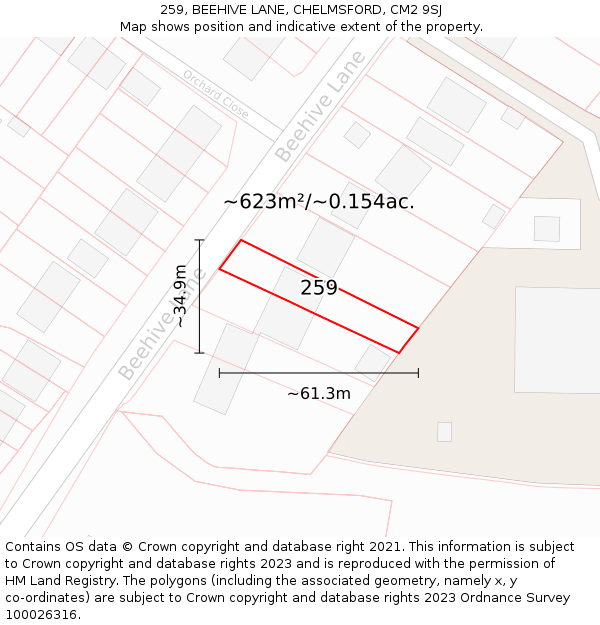 259, BEEHIVE LANE, CHELMSFORD, CM2 9SJ: Plot and title map