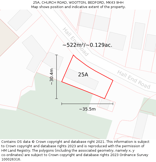 25A, CHURCH ROAD, WOOTTON, BEDFORD, MK43 9HH: Plot and title map