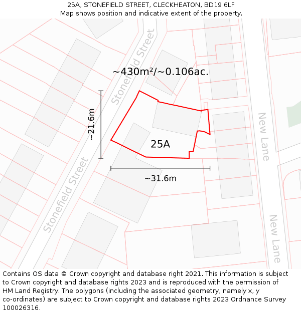 25A, STONEFIELD STREET, CLECKHEATON, BD19 6LF: Plot and title map