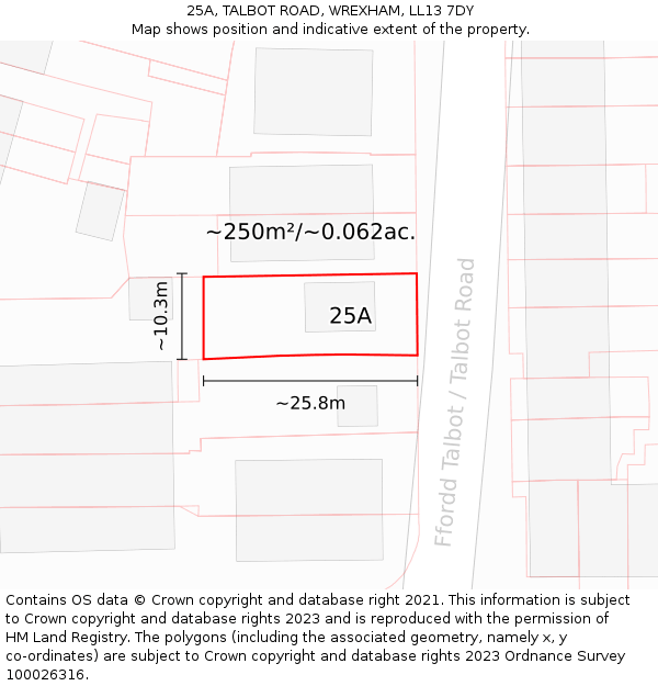 25A, TALBOT ROAD, WREXHAM, LL13 7DY: Plot and title map