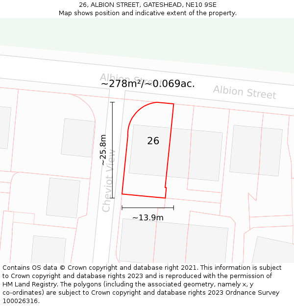 26, ALBION STREET, GATESHEAD, NE10 9SE: Plot and title map