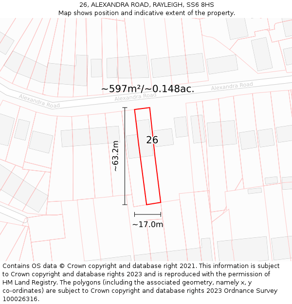 26, ALEXANDRA ROAD, RAYLEIGH, SS6 8HS: Plot and title map