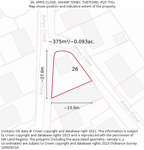 26, AMYS CLOSE, SAHAM TONEY, THETFORD, IP25 7HU: Plot and title map