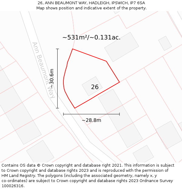 26, ANN BEAUMONT WAY, HADLEIGH, IPSWICH, IP7 6SA: Plot and title map