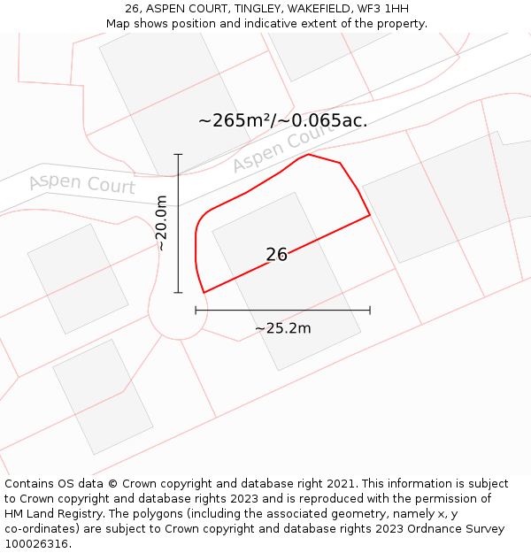 26, ASPEN COURT, TINGLEY, WAKEFIELD, WF3 1HH: Plot and title map