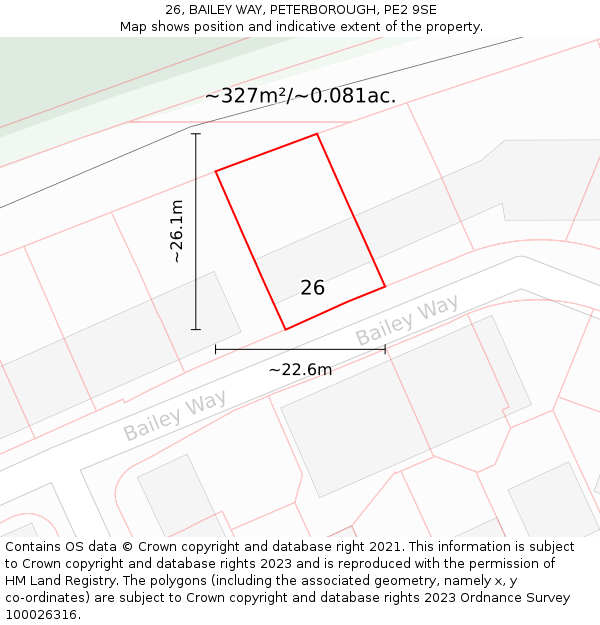 26, BAILEY WAY, PETERBOROUGH, PE2 9SE: Plot and title map