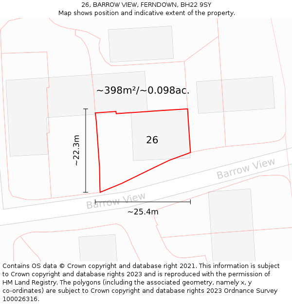 26, BARROW VIEW, FERNDOWN, BH22 9SY: Plot and title map