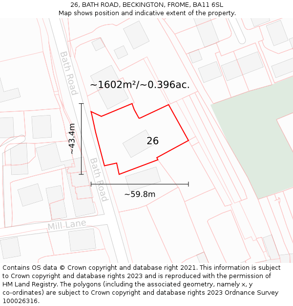 26, BATH ROAD, BECKINGTON, FROME, BA11 6SL: Plot and title map