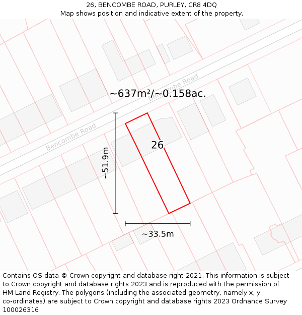 26, BENCOMBE ROAD, PURLEY, CR8 4DQ: Plot and title map