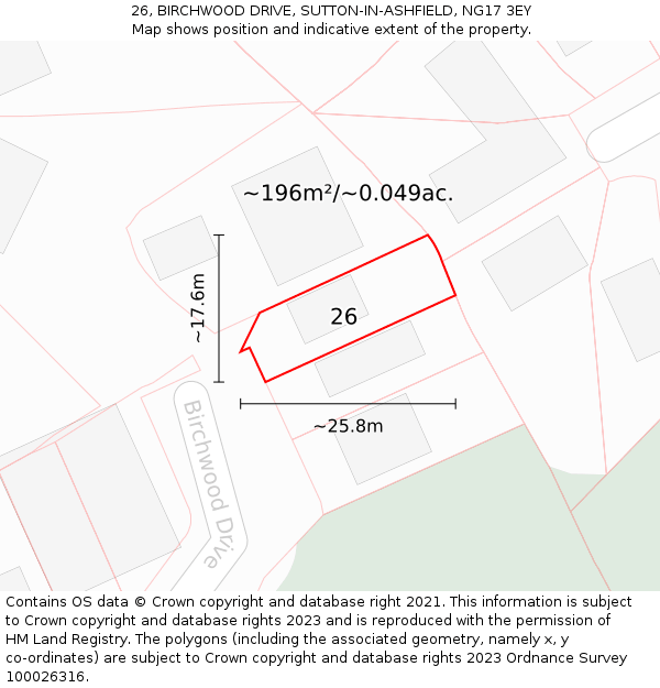 26, BIRCHWOOD DRIVE, SUTTON-IN-ASHFIELD, NG17 3EY: Plot and title map