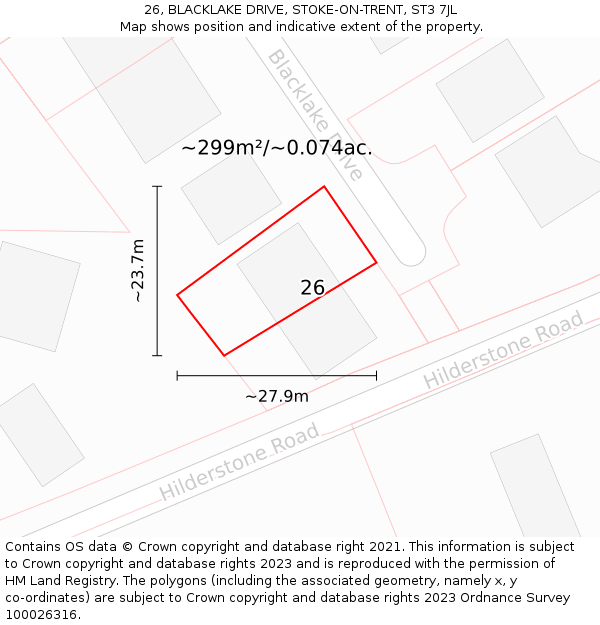 26, BLACKLAKE DRIVE, STOKE-ON-TRENT, ST3 7JL: Plot and title map