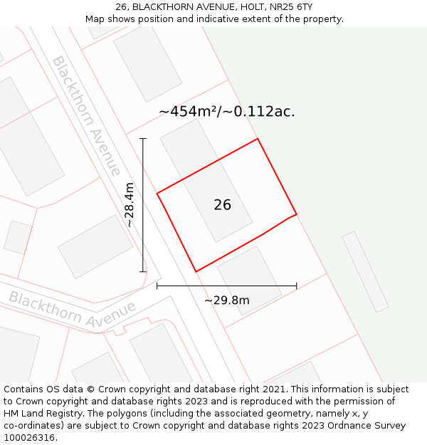 26, BLACKTHORN AVENUE, HOLT, NR25 6TY: Plot and title map