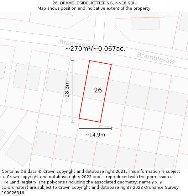 26, BRAMBLESIDE, KETTERING, NN16 9BH: Plot and title map