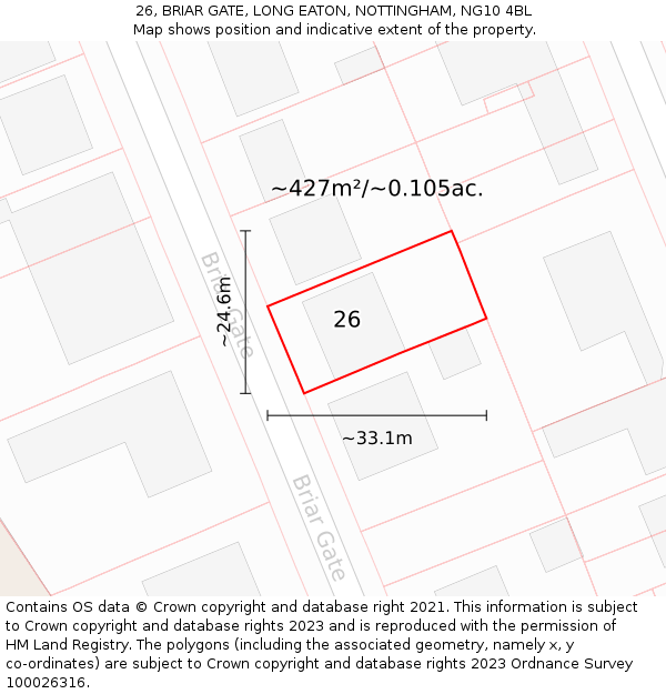 26, BRIAR GATE, LONG EATON, NOTTINGHAM, NG10 4BL: Plot and title map