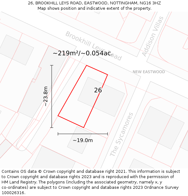 26, BROOKHILL LEYS ROAD, EASTWOOD, NOTTINGHAM, NG16 3HZ: Plot and title map