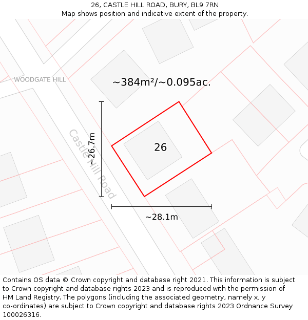 26, CASTLE HILL ROAD, BURY, BL9 7RN: Plot and title map