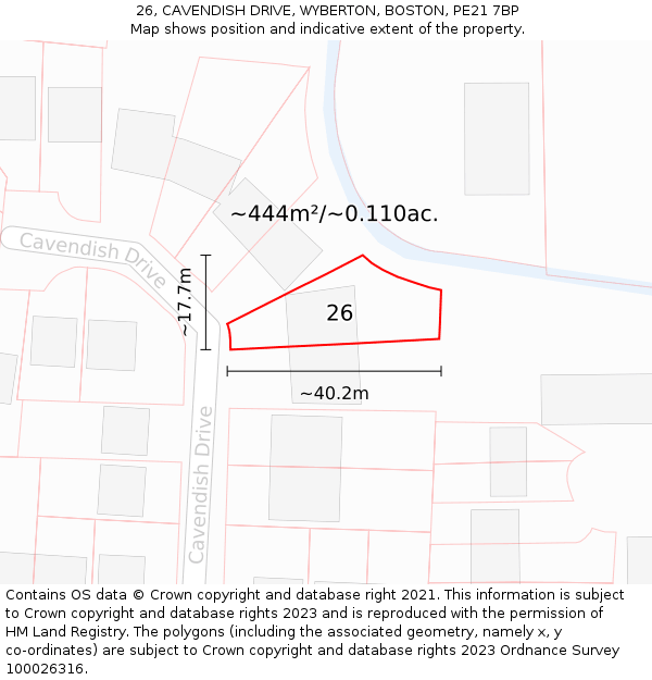 26, CAVENDISH DRIVE, WYBERTON, BOSTON, PE21 7BP: Plot and title map