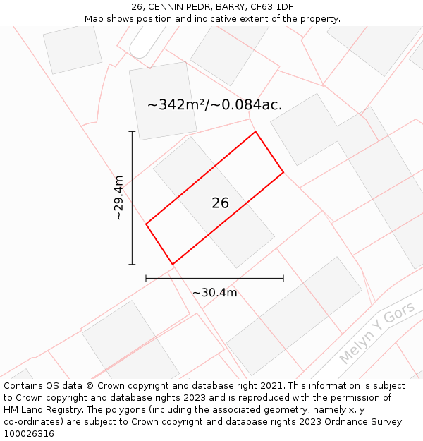 26, CENNIN PEDR, BARRY, CF63 1DF: Plot and title map