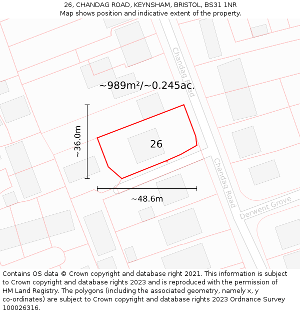 26, CHANDAG ROAD, KEYNSHAM, BRISTOL, BS31 1NR: Plot and title map