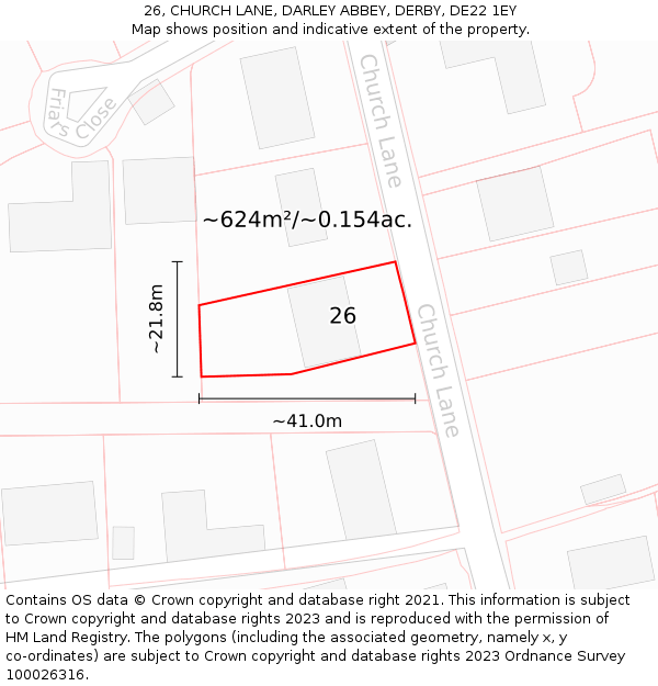 26, CHURCH LANE, DARLEY ABBEY, DERBY, DE22 1EY: Plot and title map