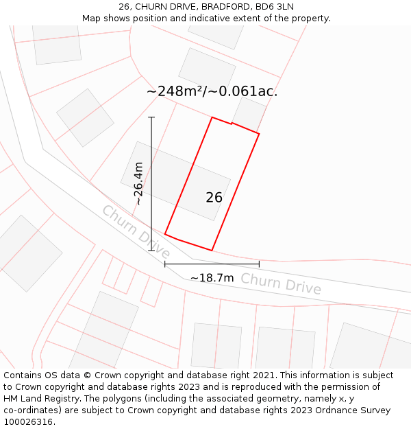 26, CHURN DRIVE, BRADFORD, BD6 3LN: Plot and title map