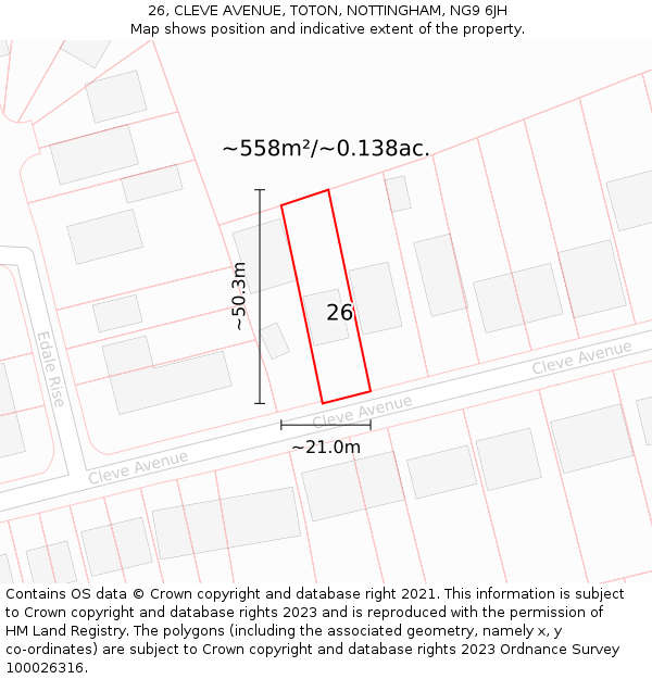 26, CLEVE AVENUE, TOTON, NOTTINGHAM, NG9 6JH: Plot and title map