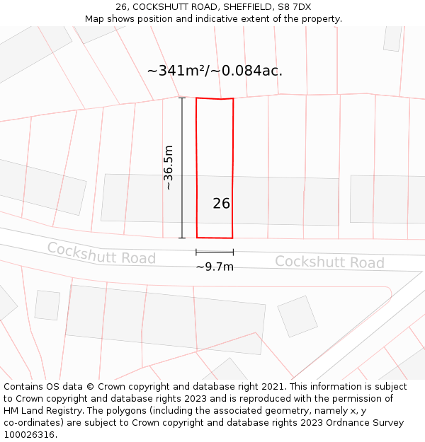 26, COCKSHUTT ROAD, SHEFFIELD, S8 7DX: Plot and title map