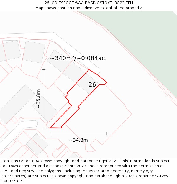 26, COLTSFOOT WAY, BASINGSTOKE, RG23 7FH: Plot and title map