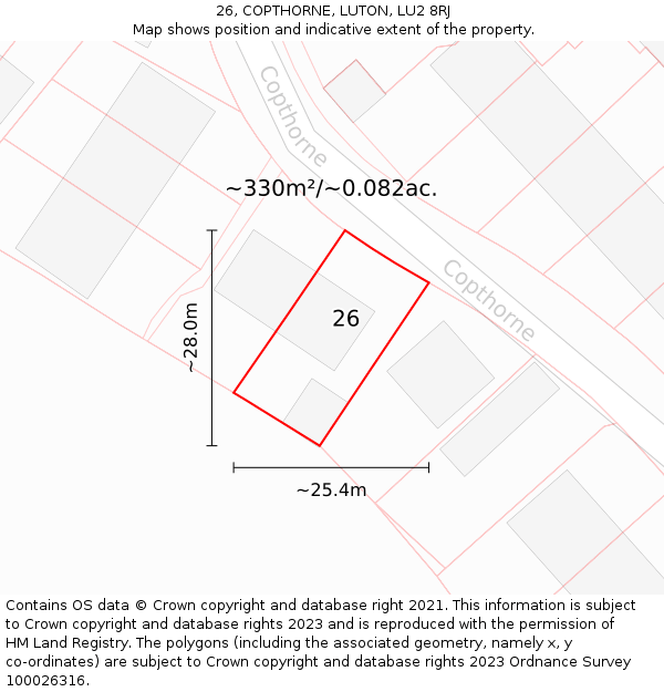 26, COPTHORNE, LUTON, LU2 8RJ: Plot and title map