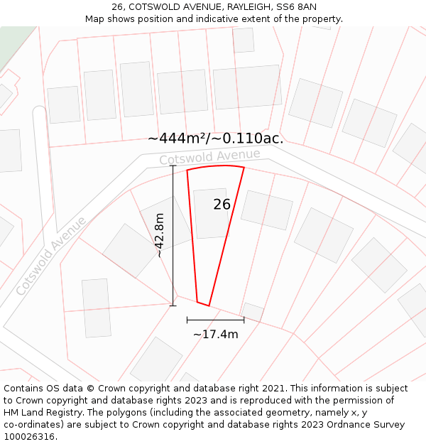 26, COTSWOLD AVENUE, RAYLEIGH, SS6 8AN: Plot and title map