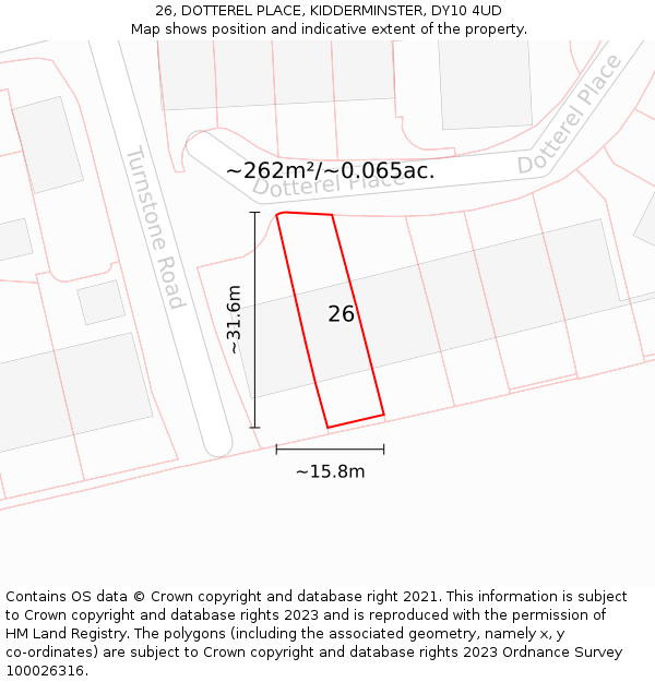 26, DOTTEREL PLACE, KIDDERMINSTER, DY10 4UD: Plot and title map