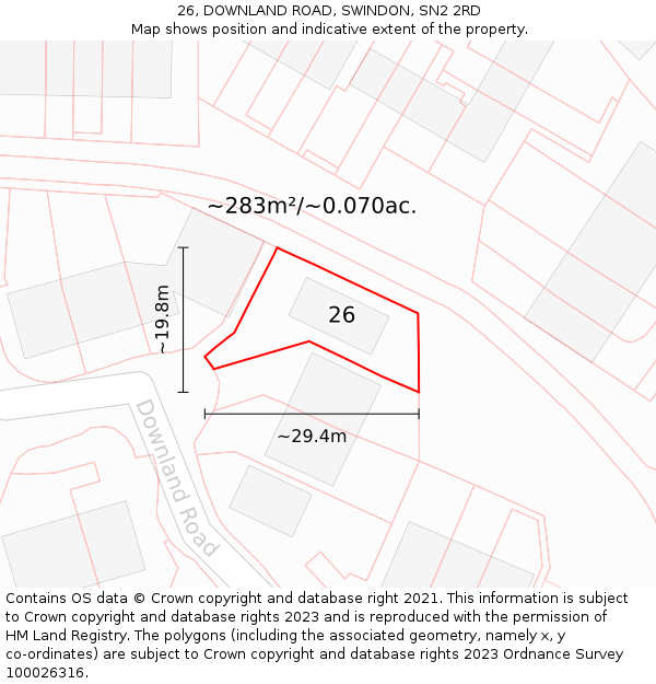 26, DOWNLAND ROAD, SWINDON, SN2 2RD: Plot and title map