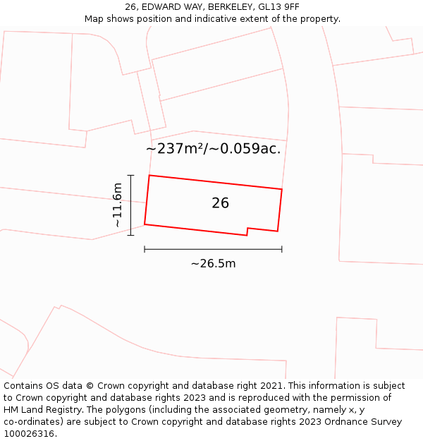 26, EDWARD WAY, BERKELEY, GL13 9FF: Plot and title map