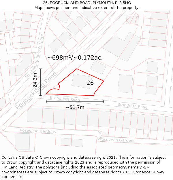 26, EGGBUCKLAND ROAD, PLYMOUTH, PL3 5HG: Plot and title map