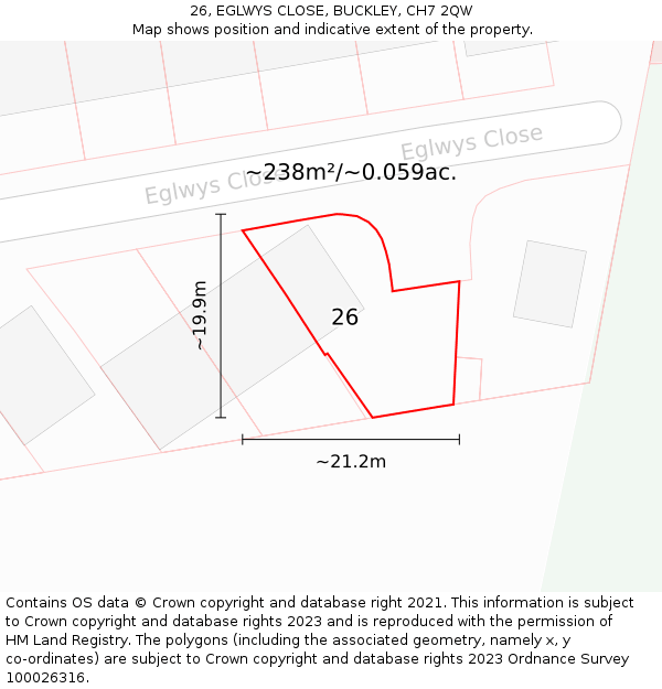 26, EGLWYS CLOSE, BUCKLEY, CH7 2QW: Plot and title map