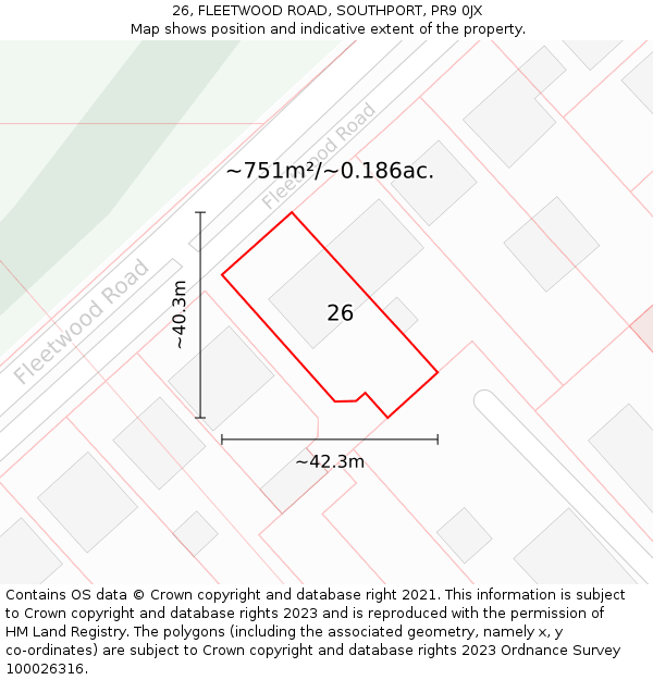 26, FLEETWOOD ROAD, SOUTHPORT, PR9 0JX: Plot and title map