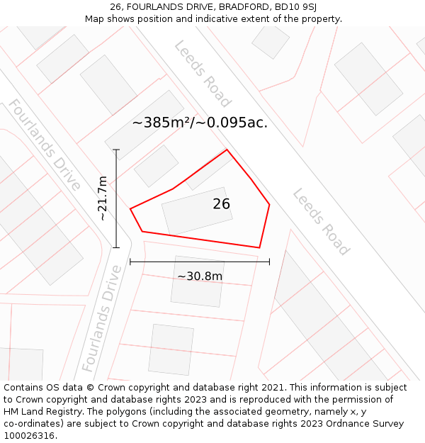 26, FOURLANDS DRIVE, BRADFORD, BD10 9SJ: Plot and title map