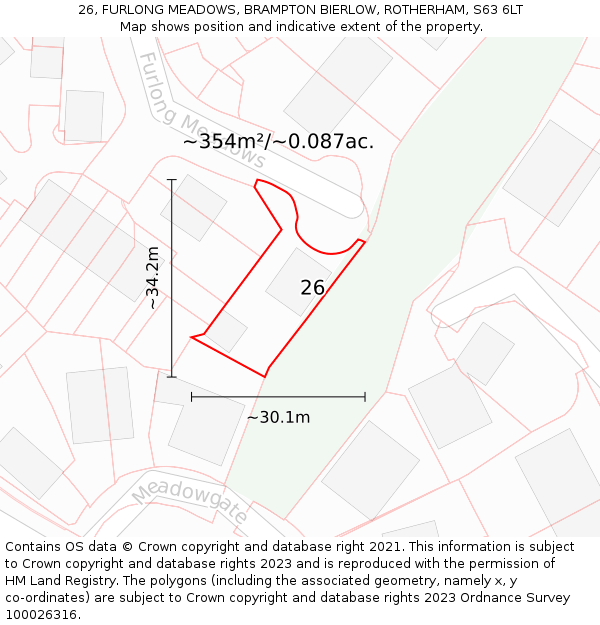 26, FURLONG MEADOWS, BRAMPTON BIERLOW, ROTHERHAM, S63 6LT: Plot and title map