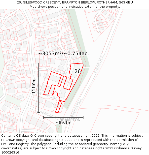 26, GILESWOOD CRESCENT, BRAMPTON BIERLOW, ROTHERHAM, S63 6BU: Plot and title map