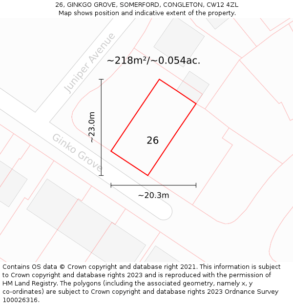 26, GINKGO GROVE, SOMERFORD, CONGLETON, CW12 4ZL: Plot and title map