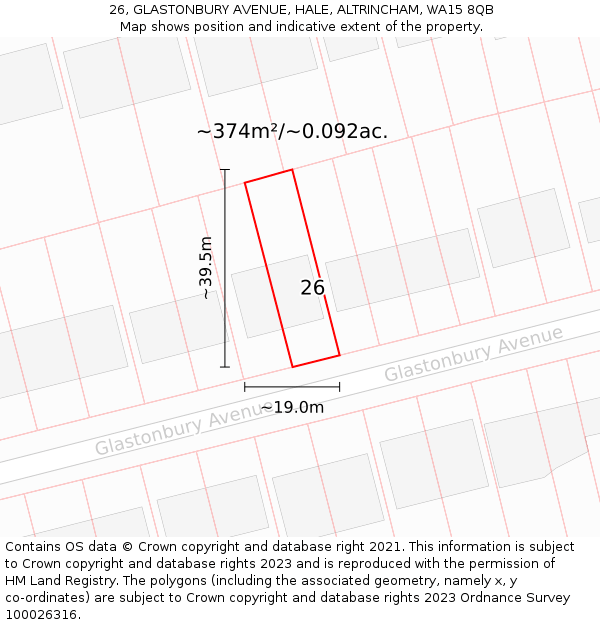 26, GLASTONBURY AVENUE, HALE, ALTRINCHAM, WA15 8QB: Plot and title map